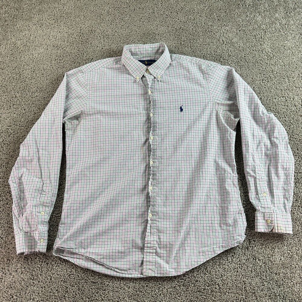 Ralph Lauren Shirt Mens Large Purple White Blue Pony Multicolor Check FLAW - Picture 3 of 12
